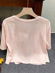 Resyla Cardigan Tipis Lengan Pendek Ukuran Standar Wanita untuk Jalan-jalan dan Liburan - Baby Pink - View 2
