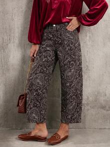 EMERY ROSE Women's Casual Paisley Print Jeans - Coffee Brown - View 6
