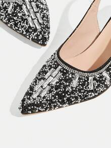 CUCCOO TILAWA Women's Crystal And Glass Rhinestone Pointed Black High-Heeled Shoes, Suitable For Going Out, Banquets, Parties And Other Activities - jet black - View 5