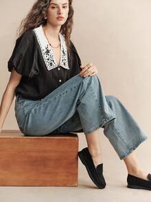 Rosivie Black Suede Loafers, Slip-On Soft-Soled Shoes, Commuter Versatile Retro Loafers - Black - View 2