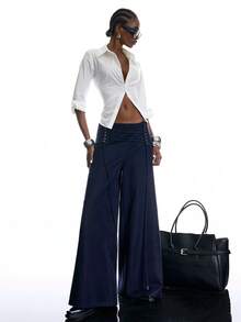 LYSMO Women's Solid Color Casual Y2k Hip Hop Punk Versatile Daily Wear Long Pants Going Out Night Out Navy Blue Autumn - Navy Blue - View 6