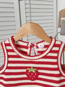 Elladie kids 女童紋理布料拼接下擺無袖上衣與休閒短褲 T-shirt 套裝 - 紅色 - 查看 5