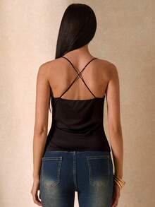 SHEIN BAE 女款黑色亮片刺繡細肩帶背心上衣，夜店上衣，Y2K復古，夏季，波希米亞風，度假，2026嘉年華 - 咖啡棕 - 查看 2
