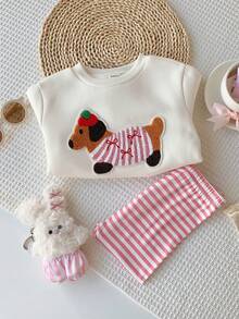 SHEIN Setelan Baju Sweatshirt Lengan Panjang dan Celana Panjang Bergaris Motif Kartun Lucu Kasual untuk Bayi Perempuan (3 Setelan, Dapatkan 1 Setelan Acak) - Putih - View 6