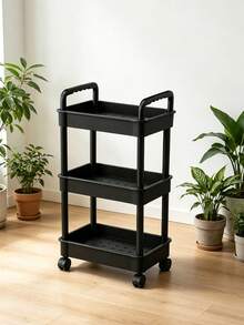 1 pieza Carrito de utilidad con ruedas de 3 niveles con asa - Estantes de almacenamiento móviles para organización de cocina & baño, Carrito de aperitivos móvil con estante de drenaje, Organizador de piso multifuncional para fiesta & lavandería - Multicolor - Ver 2