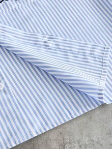 AXEPEAK Men's Letter Embroidery Striped Short Sleeve Shirt And Shorts Casual Set - Multicolor - View 8