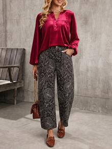 EMERY ROSE Women's Casual Paisley Print Jeans - Coffee Brown - View 8