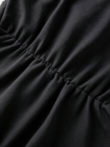 GlowEve Elegant Apricot Shell Embroidery Contrast Color Drawstring Bow Design Flutter Sleeve Cardigan Women's Blouse - Black - View 5