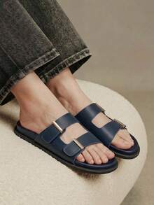 Solecia Sepatu Wanita Musim Semi Musim Panas Modis Nyaman Biru Sol Datar Sandal Pantai Boken - Biru - View 8
