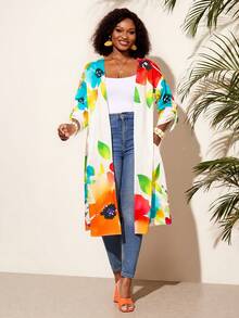 BrightlyHer Plus Size Women's Floral Print Fashion Jacket For Beach Vacation - Multicolor - View 1