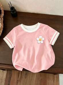 Souflis Souflis (隨機4件，發貨2件)女童幼兒小碎花草莓粉白綠拼色圖案百搭短袖T恤2件套 可愛卡通日常舒適百搭 - 彩色 - 查看 5
