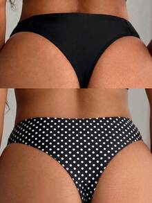 SHEIN Swim 2026 New Spring/Summer Plus Size Women Polka Dot & Solid Color High Waist Bikini Bottom 2pcs Set - Multicolor - View 1