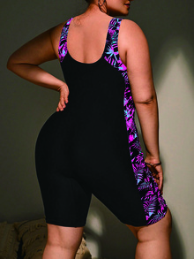 Swim Lushoire Plus Size Printed One-Piece Swimsuit With Spaghetti Straps - Hot Pink - View 2