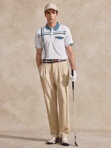 男士條紋短袖休閒通勤 Polo 衫，白色與藍色，夏季高爾夫球衫，送給男友或丈夫的絕佳禮物 - 白色 - 查看 2