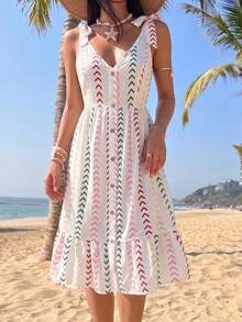 SHEIN Holidaya Women's Loose Comfortable Bow Tie Decor Dress For Beach Vacation, Daily Home Wear, Beach Date Outfit, Casual Party Dress - White - View 5