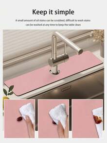 Absorbent Kitchen Sink Mat Non Slip Countertop Pad Heat Resistant Water Drip Mat Durable Dirt Resistant Faucet Mat Practical Draining Mat For Bathroom Vanity Kitchen Counter Home Daily Use - Pink - View 4
