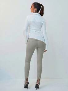 Hauture High-Waisted Stirrup Leggings In Nylon Blend Date Everyday Going Out Work Sage Green Summer Casual Basic Beach - Grey - View 4
