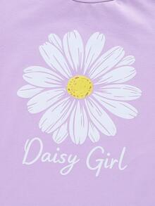 SHEIN Sparklyn 女童夏季新款套裝，可愛俏皮風，紫色短袖 T-shirt 上衣搭配雛菊印花設計，配復古中藍色牛仔裙褲，鬆緊腰頭設計，對比色 3D 刺繡雛菊圖案，修身剪裁，柔軟親膚面料，適合外出、派對等多種場合，夏季新款女童套裝 - 彩色 - 查看 8
