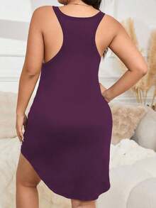 SHEIN Casual Underwear&Sleepwear 大尺碼女款字母印花休閒背心式睡裙 - 紫色 - 查看 2