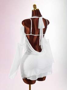 Amplova Women's Sexy 2 Pieces Set Suitable For Party Club Night Out, Bra Top And Dress, Summer/ White - White - View 1