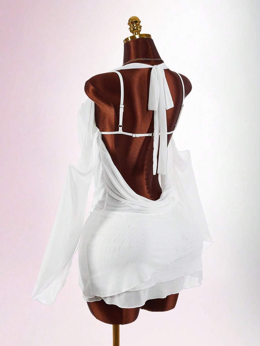 Amplova Women's Sexy 2 Pieces Set Suitable For Party Club Night Out, Bra Top And Dress, Summer/ White - White - View 1