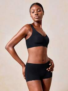 Veilyse Affordable Plus Size Seamless Backless Wireless Adjustable Strap Sports Bra, Thin - Black - View 5