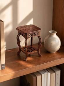Cirelle 1PC/2PCS Wenge Wood Small Hippocampus Plant Stand, Hollow Carved Rosewood 2-Tier Display Rack, Teapot Cup Saucer Base, Antique Curio Craft Display Stand, Tabletop Decor For Home Office, Perfect Housewarming Gift - Multicolor - View 5