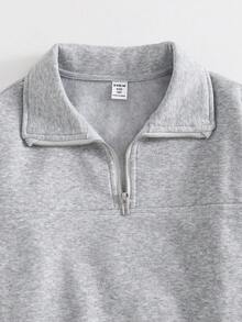 SHEIN 女童大童 2件組休閒運動通勤百搭立領拉鍊大口袋運動衫毛衣 - 黑色 - 查看 6