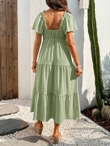Boho Mama 孕婦夏季休閒純色短袖洋裝 - 綠色 - 查看 7