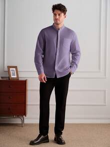 Core Aspect Men's Casual Solid Color Single-Breasted Pocket Shirt - Purple - View 6
