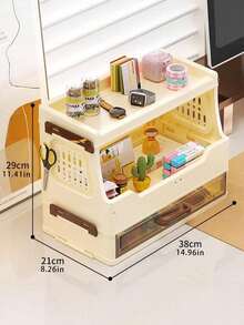 1-3 Layers Large Capacity Dust-Proof Cosmetic Storage Box With Drawers, Multi-Layer Makeup Display Stand Suitable For Skincare And Lipstick Collection, Portable Plastic Vanity Holder, Suitable For Bathroom Essentials ,Jewellery Box - cream - View 6