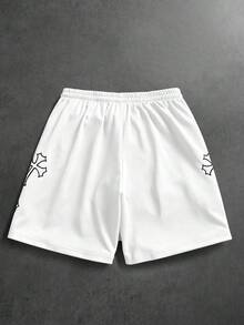 PAVTROS Men's Summer Casual Cross Embroidery Shorts - White - View 3