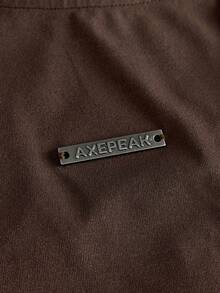 AXEPEAK 男款金屬字母貼布圓領長袖休閒T恤 - 棕色 - 查看 4