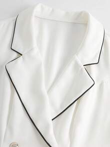 Franclia Vestido Blazer Feminino Elegante Vintage de Luxo Leve, Preto e Branco, Estilo Francês, para Mulheres Maduras, com Cintura Marcada, Efeito Emagrecedor e Gola Contrastante - Branco - Visão 3