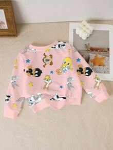LOONEY TUNES X SHEIN Baby Girl Cartoon Pattern Print Long Sleeve Sweatshirt - White - View 2