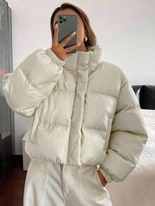 DAZY Women's Loose Fit Open Front Long Sleeve Padded Coat Jacket - White - View 6