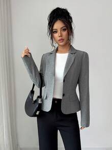 SHEIN Women's Casual Commute Blazer Jacket - Grey - View 10
