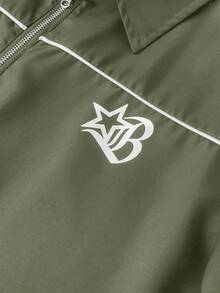 PAVTROS Young Street 白色飾邊設計哥德字母印花男士大尺碼襯衫套裝 - 軍綠色 - 查看 5