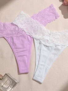 SHEIN 3件/組蕾絲拼接無痕內褲 - 彩色 - 查看 3