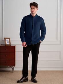 Core Aspect Camisa casual de unicolor versátil para uso diario y ceremonias para hombres - Azul Marino - Ver 5