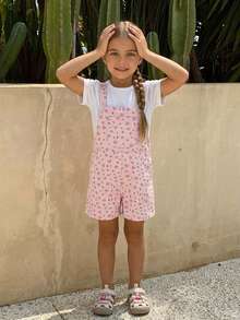Hapijoa Sleeveless Ditsy Floral Overalls Casual Young Girls Denim Overalls And Jumpsuits - Pink - View 5