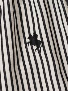 Teenager Mädchen minimalistischer lässiger Luxusstil Pony-Muster Set Halb-Knopf Langarm T-Shirt + Schwarz & Weiß vertikal gestreifte weite Hose 2 Stücke Outfit Frühling/Sommer tägliche Streetwear - Weiss - Übersicht 7