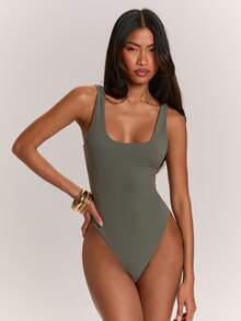 SHEIN BAE Damen einfarbiges Tanktop-Bodysuit mit quadratischem Ausschnitt - Grün - Übersicht 6