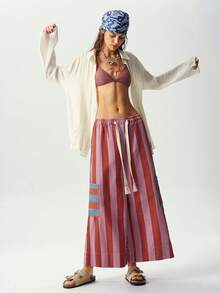 Bohemela Casual Woven Striped Loose Wide Leg Women's Long Pants - Multicolor - View 4