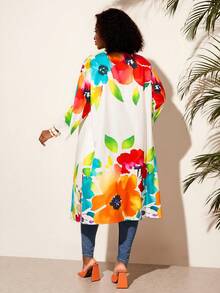 BrightlyHer Plus Size Women's Floral Print Fashion Jacket For Beach Vacation - Multicolor - View 2