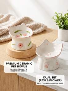 PETSIN 1 Ceramic Pet Bowl Can Be Loved, Multifunctional Cat Bowl, Anti Tipping, Water Feeding, Cat Bowl With Slanted Mouth, Easy To Clean, Cat Bowl, Pet Tableware - 150ml - View 1
