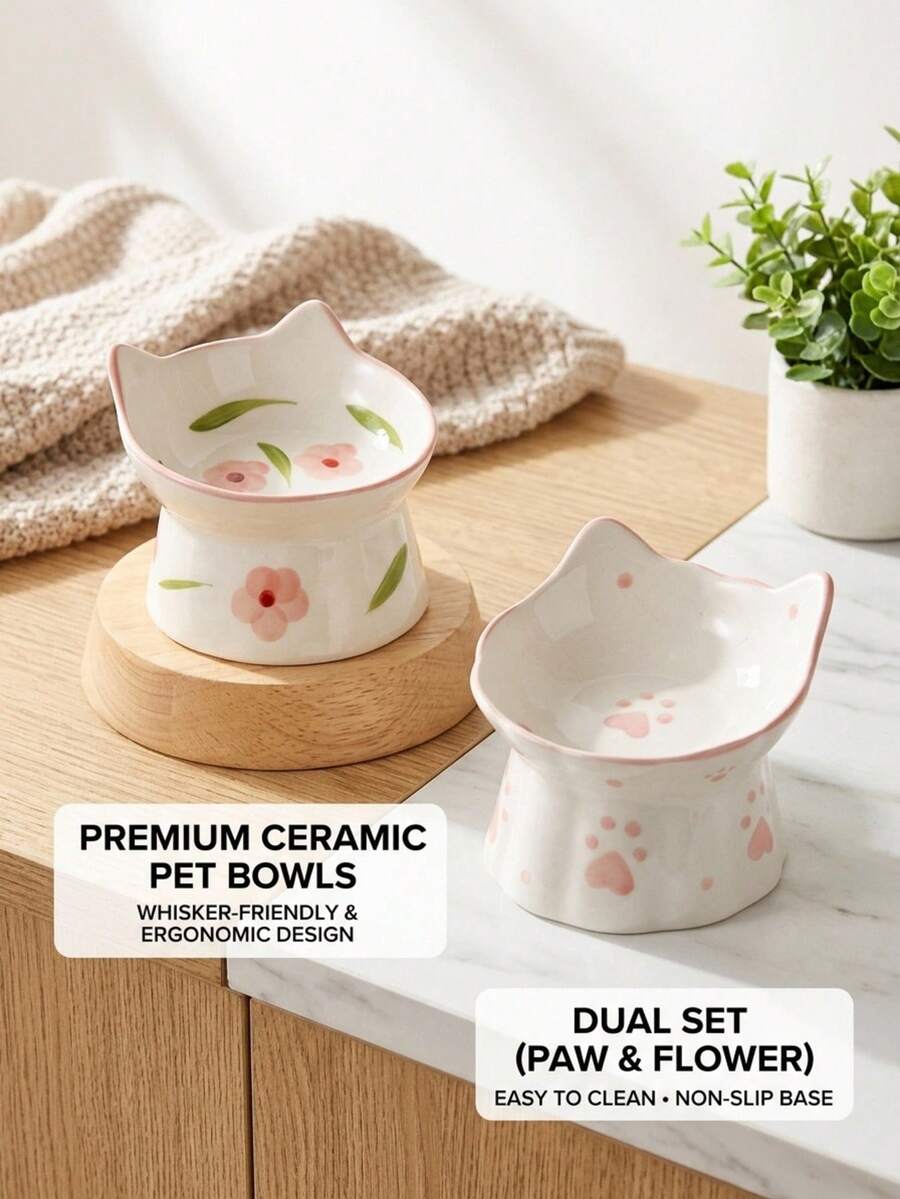PETSIN 1 Ceramic Pet Bowl Can Be Loved, Multifunctional Cat Bowl, Anti Tipping, Water Feeding, Cat Bowl With Slanted Mouth, Easy To Clean, Cat Bowl, Pet Tableware - 150ml - View 1