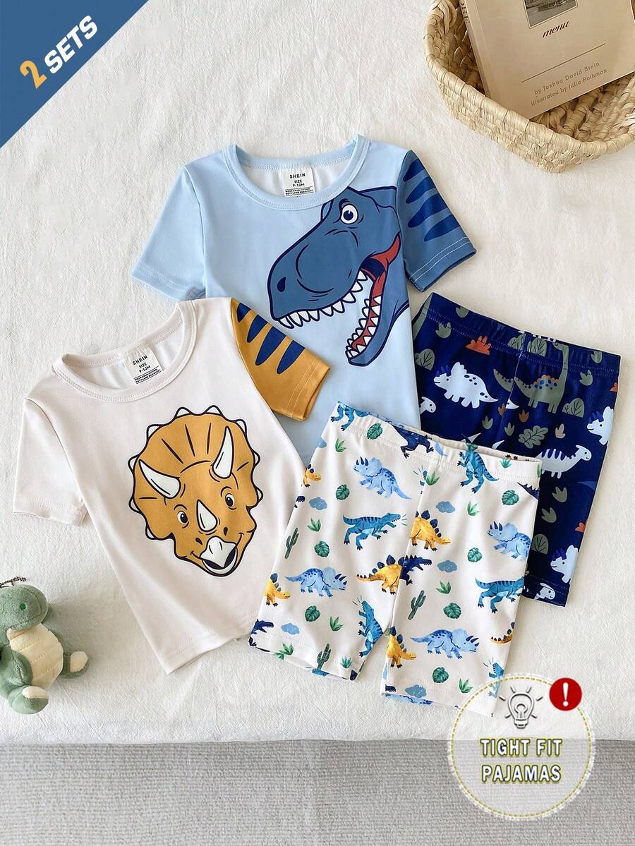 Piyama Pas Badan untuk Bayi Laki-laki, Set 2 Potong, Musim Semi/Panas, Desain Motif Kartun Dinosaurus yang Menyenangkan, Disukai dan Dicari oleh Anak-anak, Terbuat dari Kain Lembut dan Nyaman yang Ramah Kulit, Cocok untuk Pakaian Rumahan Bayi Laki-laki, Memberikan Tidur Nyaman dan Pertumbuhan Sehat bagi Anak-anak - MultiWarna - View 1