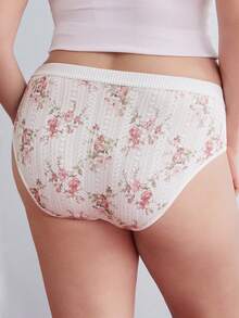 Elorette Pastoral Romantic Fresh Plus Size Jacquard Triangle Panties - White - View 2