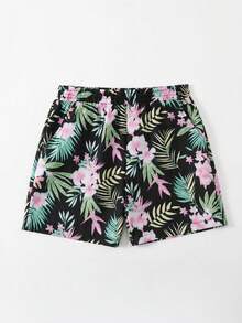 Swim Lushoire 女款花卉印花短褲泳裝泳褲，適合夏季度假海灘 - 彩色 - 查看 5